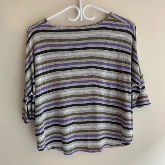 Aritzia Wilfred T-shirt Cropped stripes boxy fit short sleeve Gray Size XS - Picture 7 of 14